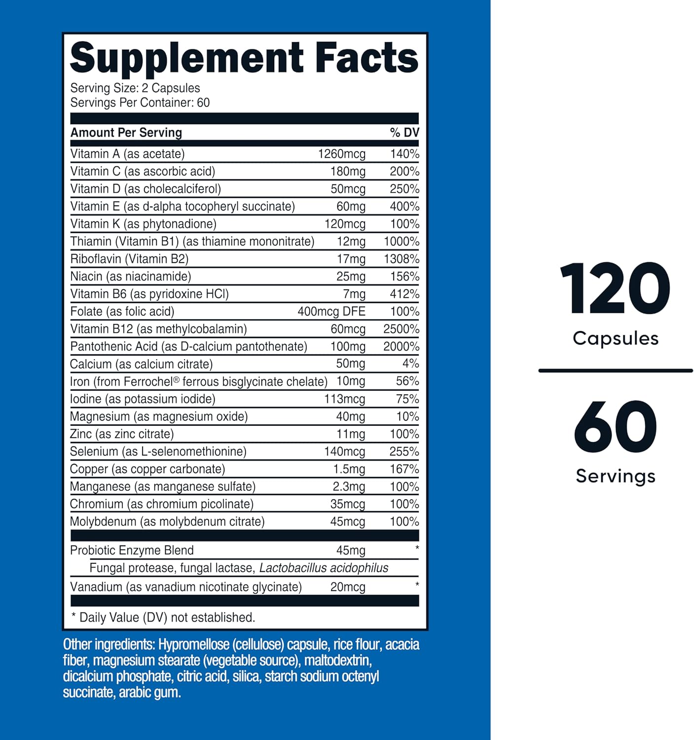 Multivitamínico con Probióticos 120 cápsulas — Nutricost